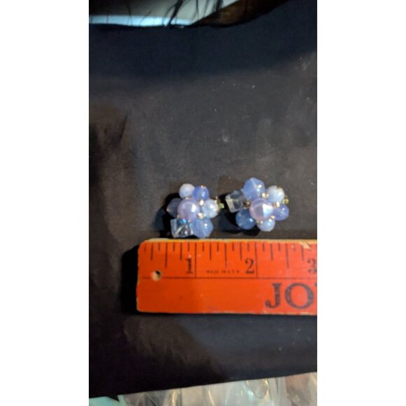 Vintage Clip-On Bead Cluster Earrings Blue Floral Design Made In W Germany - Picture 6 of 8